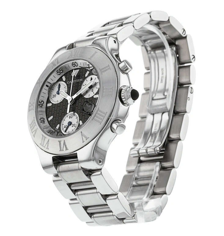 Cartier,21 Chronoscaph 38.50mm,38.50mm,Stainless Steel,Black,Quartz,Chronograph,Day,W10172T2