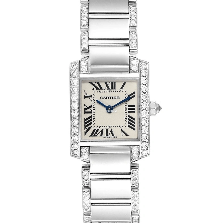 Cartier,Tank 21x25mm,21x25mm,White Gold,Silver,Quartz,In-house Caliber,Sapphire,Crystal Glass,WE1002SF