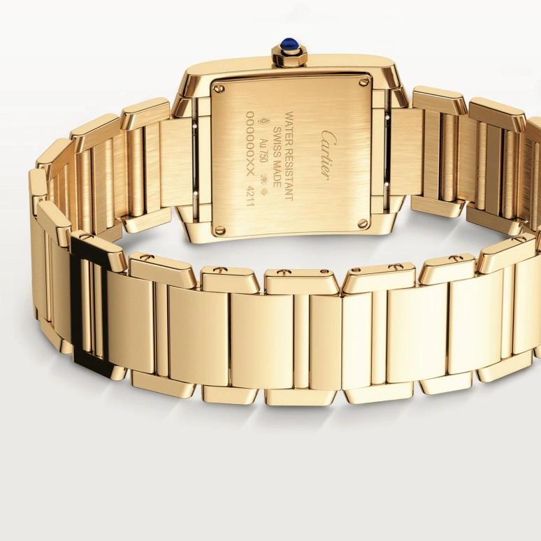 Cartier,Tank 30x25mm,30x25mm,Yellow Gold,Silver,Quartz,Sapphire,Crystal Glass,Square,WGTA0032