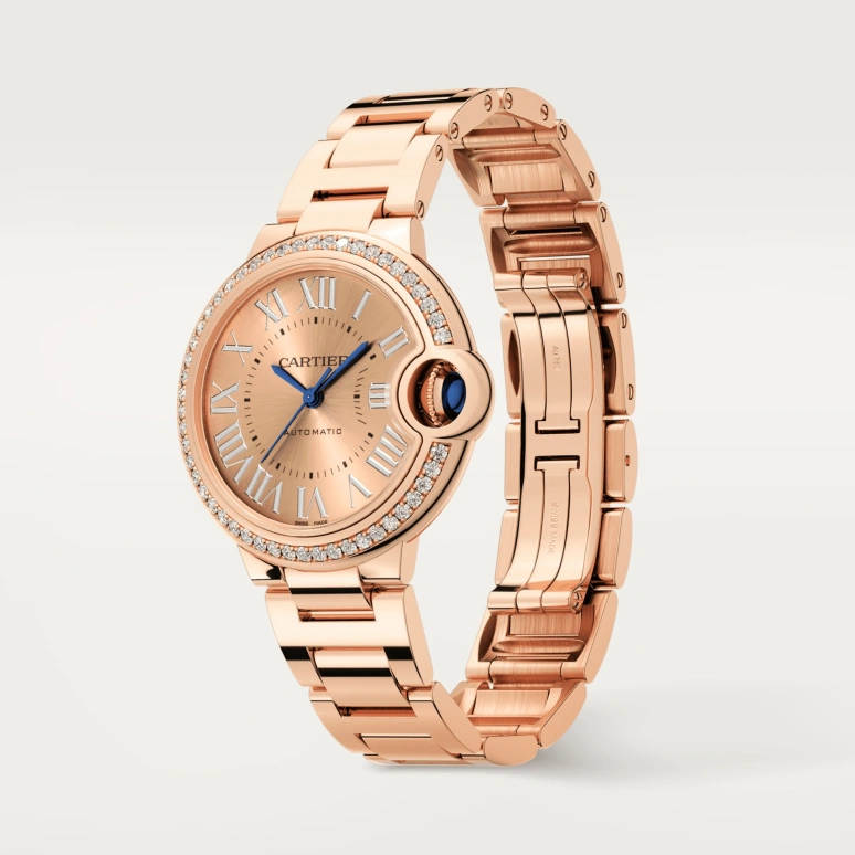 Cartier,Ballon Bleu de Cartier 33mm,33mm,Rose Gold,Automatic,Sapphire,Crystal Glass,Round,WJBB0077
