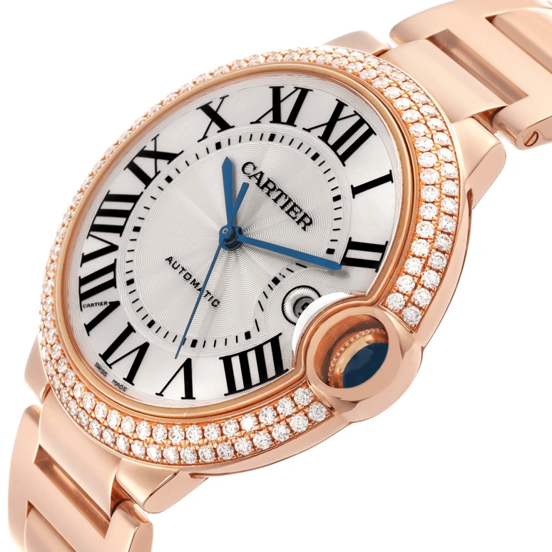 Cartier,Ballon Bleu de Cartier 42mm,42mm,Rose Gold,Silver,Automatic,Day,Sapphire,Crystal Glass,WE9008Z3
