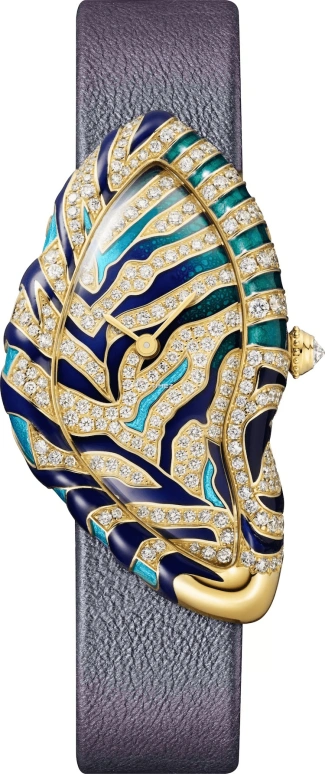 Cartier,Métiers d'Art 43.68x24.26mm,43.68x24.26mm,Yellow Gold,Multi-Color,Handwound,Sapphire,Crystal Glass,Other,Crash Tigree