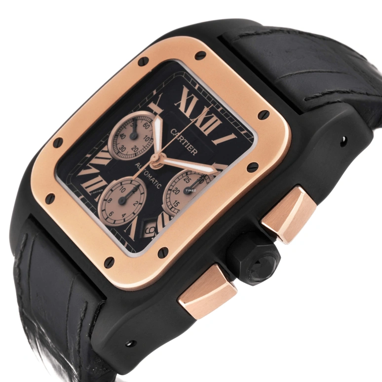 Cartier,Santos de Cartier 46.65x41.65mm,46.65x41.65mm,Rose Gold,Stainless Steel,Titanium Gold,Black,Automatic,Chronograph,Day,W2020004