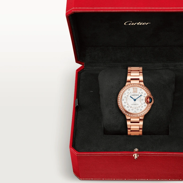 Cartier,Ballon Bleu de Cartier 33mm,33mm,Rose Gold,Silver White,Sapphire,Crystal Glass,Setting,Diamonds,WJBB0082