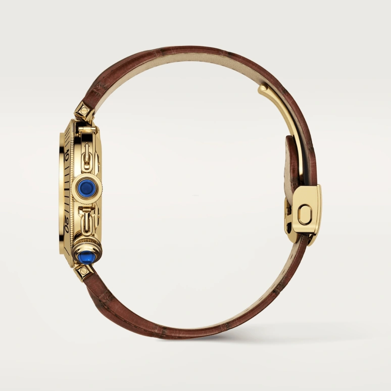 Cartier,Pasha de Cartier 38mm,38mm,Yellow Gold,Silver,Automatic,Moonphase,Month,Date,Day,In-house Caliber,Sapphire,Crystal Glass,WGPA0022
