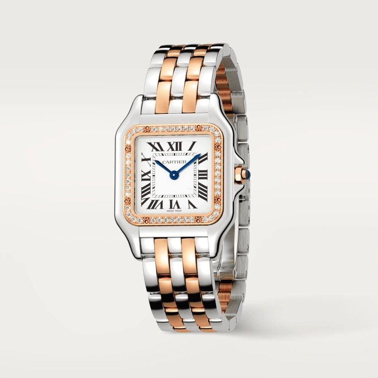 Cartier,Panthère de Cartier 29x37mm,29x37mm,Stainless Steel,Rose Gold,Silver,Quartz,Sapphire,Crystal Glass,Square,W3PN0007