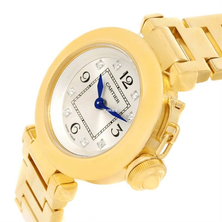 Cartier,Pasha de Cartier 27mm,27mm,Yellow Gold,Silver,Quartz,In-house Caliber,Sapphire,Crystal Glass,WJ124015