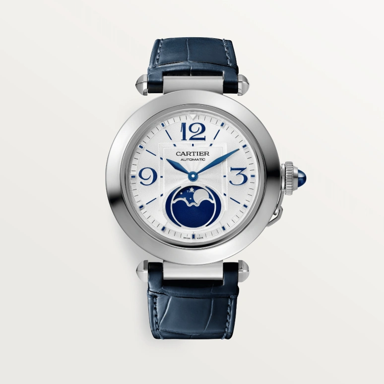 Cartier,Pasha de Cartier 41mm,41mm,Stainless Steel,Silver,Automatic,Moonphase,In-house Caliber,WSPA0030