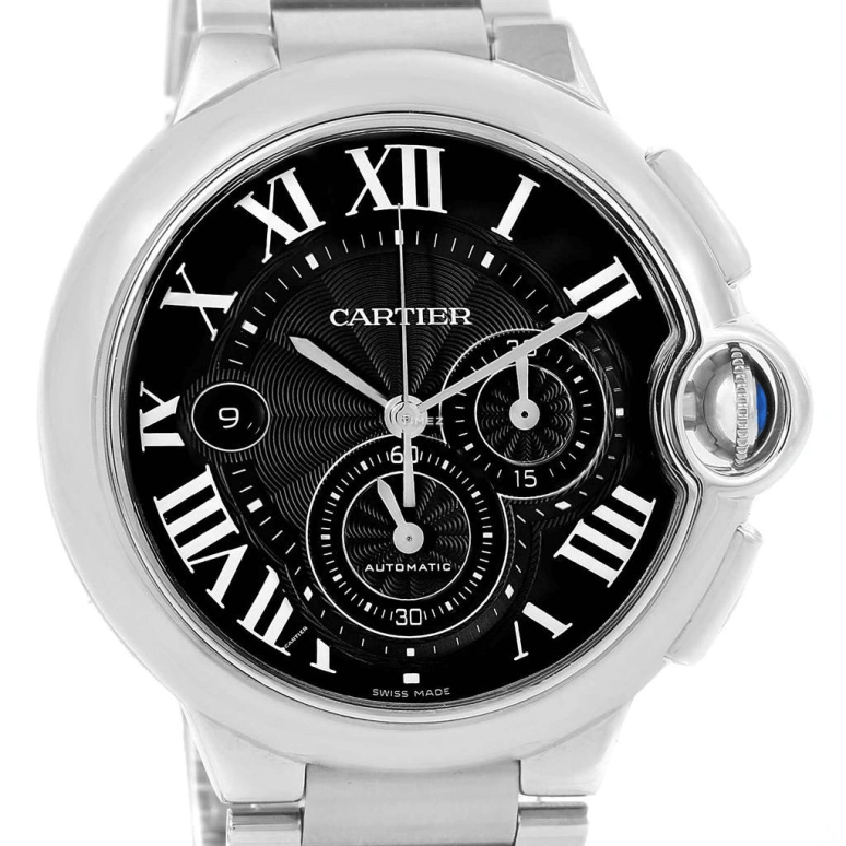 Cartier,Ballon Bleu de Cartier 44mm,44mm,Stainless Steel,Black,Automatic,Chronograph,Day,W6920077