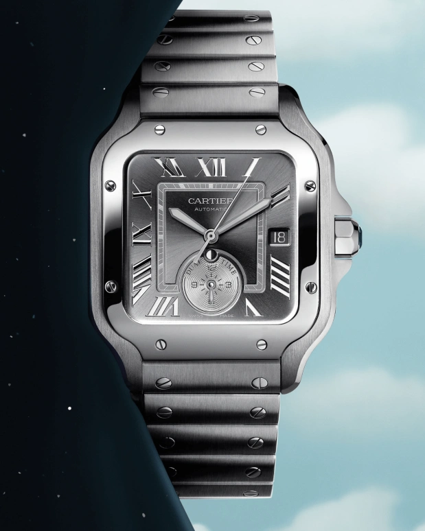 Cartier,Santos de Cartier 40.20x47.50mm,40.20x47.50mm,Stainless Steel,Grey,Coal Gray,Automatic,Day,Dule Time,WSSA0076