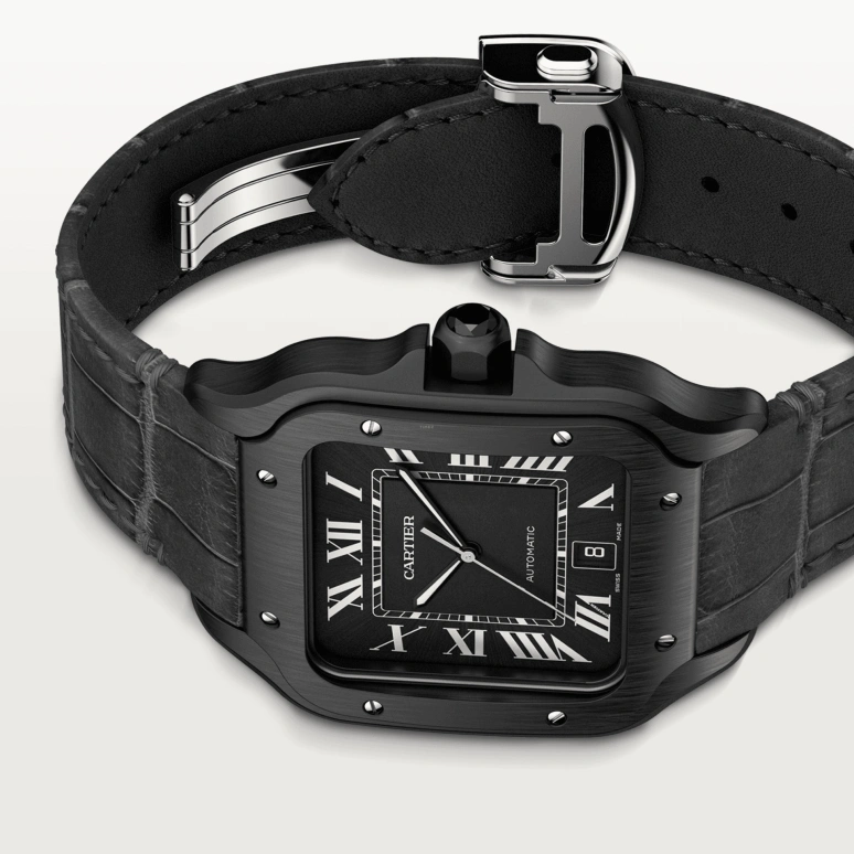 Cartier,Santos de Cartier 39.80mm,39.80mm,Stainless Steel,Black,Automatic,Day,42hours,WSSA0039