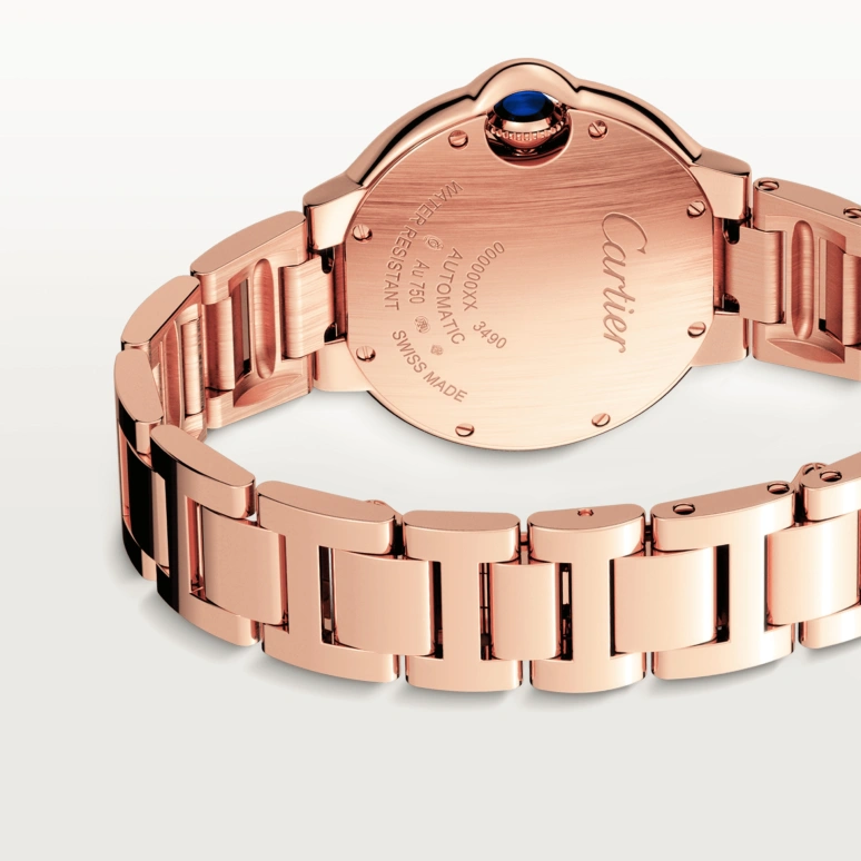 Cartier,Ballon Bleu de Cartier 33mm,33mm,Rose Gold,Silver,Automatic,Sapphire,Crystal Glass,Round,WJBB0063