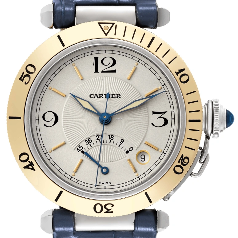 Cartier,Pasha de Cartier 38mm,38mm,Stainless Steel,Yellow Gold,Silver,Automatic,Day,Power Reserve Indicator,W3101255