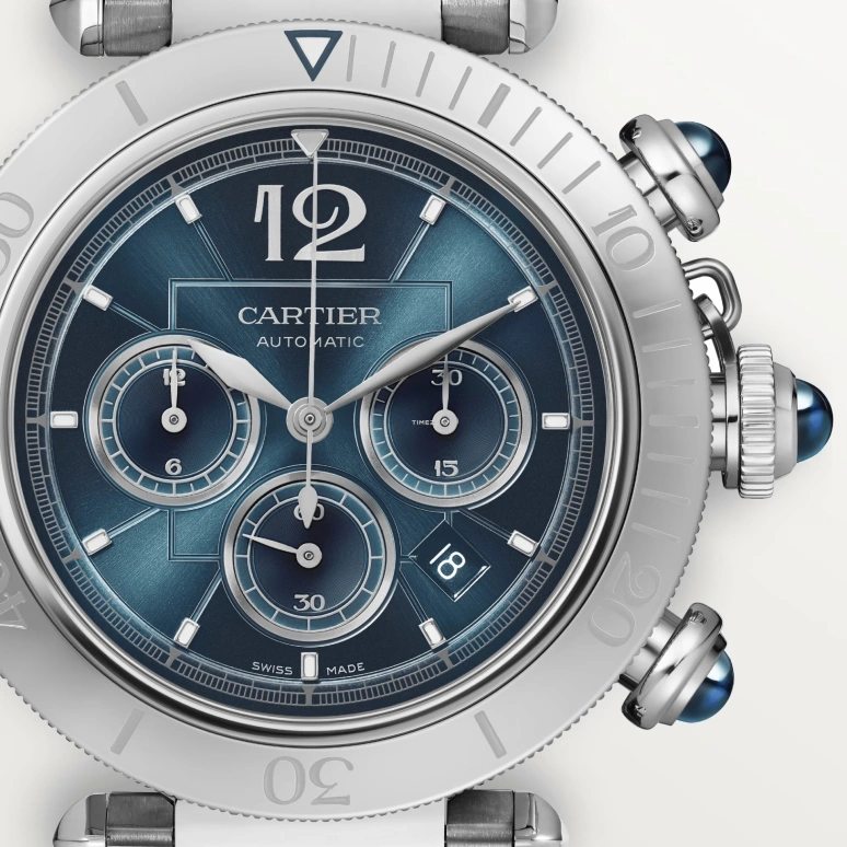 Cartier,Pasha de Cartier 41mm,41mm,Stainless Steel,Blue,Automatic,Chronograph,Day,WSPA0039