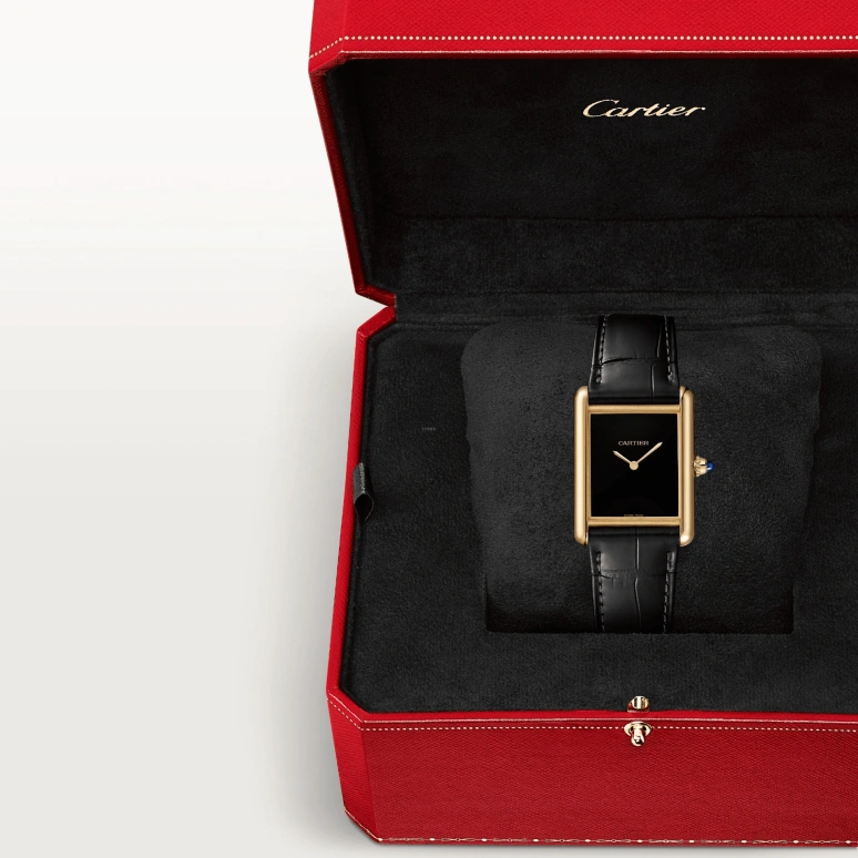 Cartier,Tank 33.70x25.50mm,33.70x25.50mm,Yellow Gold,Black,Handwound,38hours,In-house Caliber,WGTA0091