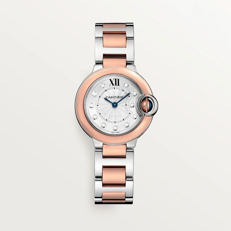 Cartier,Ballon Bleu de Cartier 28mm,28mm,Stainless Steel,Rose Gold,Silver,Quartz,Sapphire,Crystal Glass,Round,W3BB0026