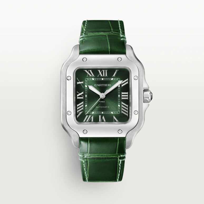 Cartier,Santos de Cartier 35.10mm,35.10mm,Stainless Steel,Gradient,Green,Automatic,Sapphire,Square,WSSA0061