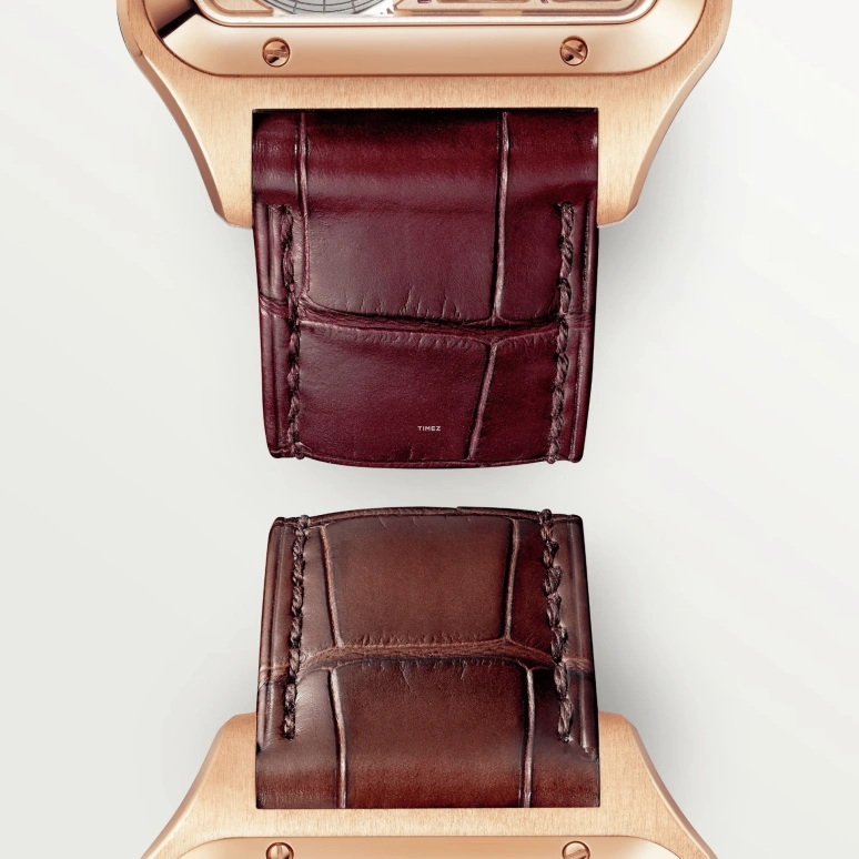 Cartier,Santos de Cartier 31.40x43.50mm,31.40x43.50mm,Rose Gold,Skeleton,Rose Gold,Automatic,Sapphire,Crystal Glass,Square,WHSA0030