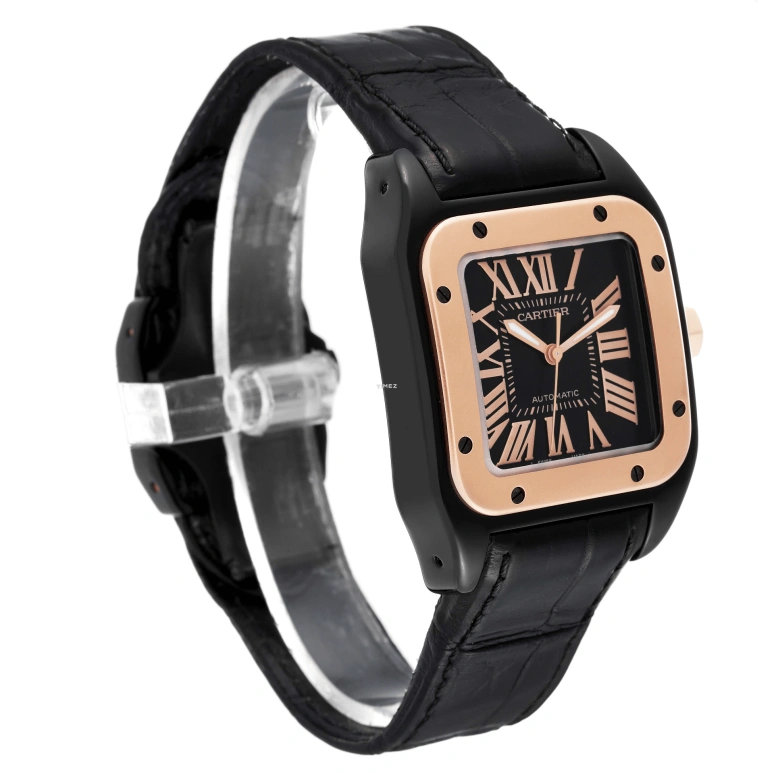 Cartier,Santos de Cartier 38mm,38mm,Rose Gold,Stainless Steel,Black,Automatic,42hours,In-house Caliber,W2020009