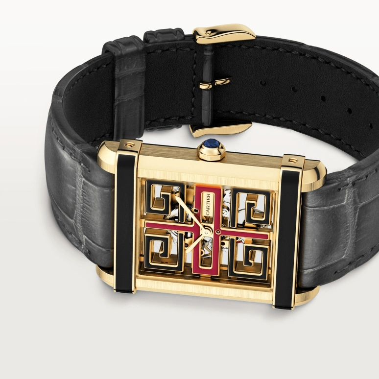Cartier,Tank 39.50x29.20mm,39.50x29.20mm,Yellow Gold,Black,Red,Handwound,38hours,In-house Caliber,WHTA0016