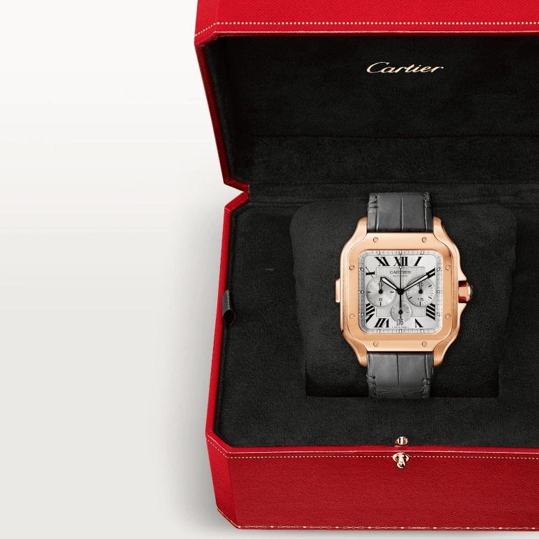 Cartier,Santos de Cartier 43.30x51.30mm,43.30x51.30mm,Rose Gold,Silver,Automatic,Chronograph,Day,WGSA0017