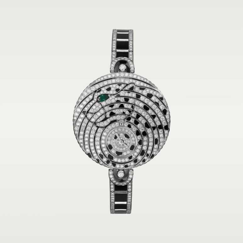 Cartier,High Jewelry Watches ,White Gold,Silver,Black,Quartz,Sapphire,Crystal Glass,Round,HPI00956