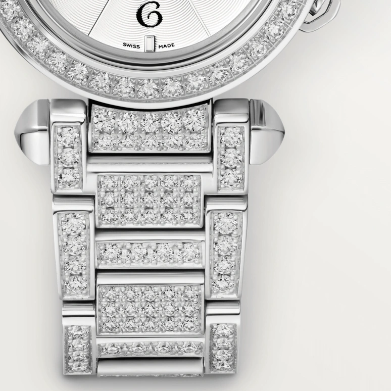 Cartier,Pasha de Cartier 30mm,30mm,White Gold,Silver White,Quartz,Sapphire,Crystal Glass,Round,WJPA0040
