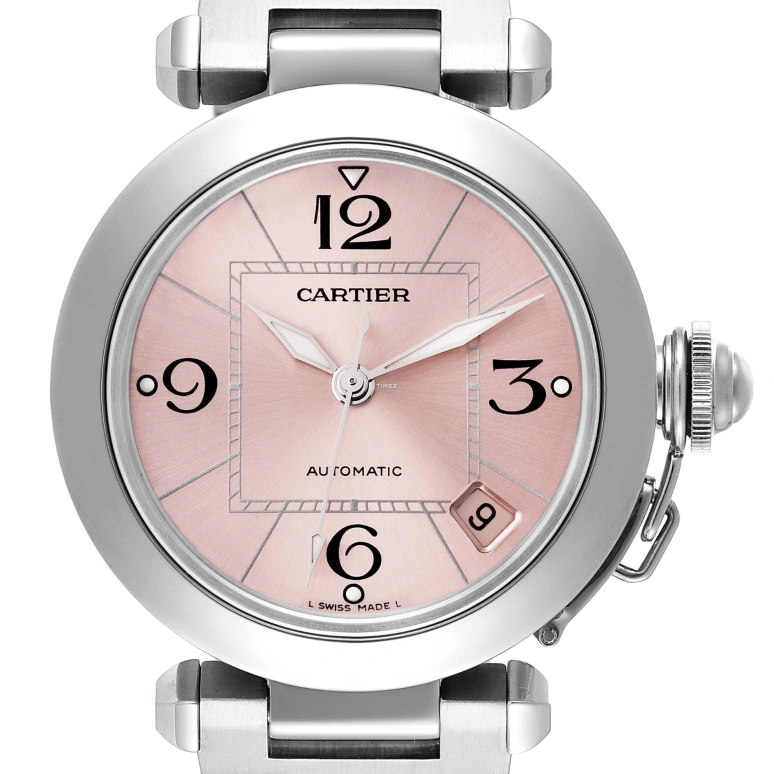 Cartier,Pasha de Cartier 35mm,35mm,Stainless Steel,Pink,Automatic,Day,42hours,W31075M7