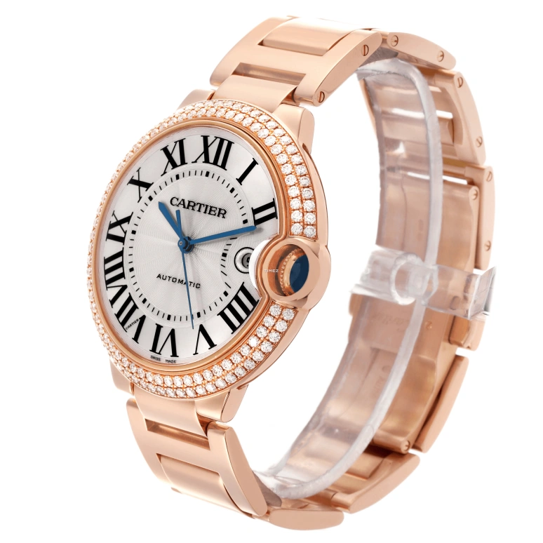 Cartier,Ballon Bleu de Cartier 42mm,42mm,Rose Gold,Silver,Automatic,Day,Sapphire,Crystal Glass,WE9008Z3