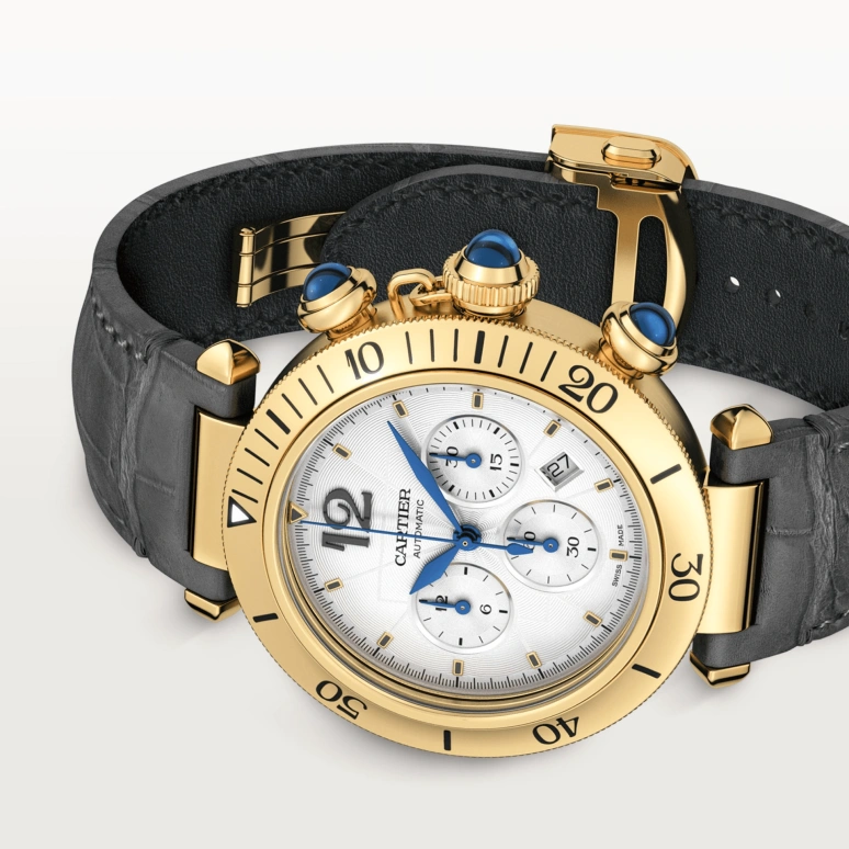 Cartier,Pasha de Cartier 41mm,41mm,Yellow Gold,Silver,Automatic,Chronograph,Day,WGPA0017
