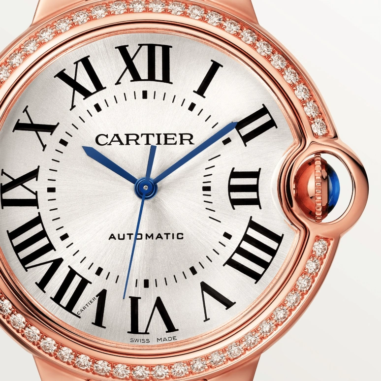 Cartier,Ballon Bleu de Cartier 36mm,36mm,Rose Gold,Silver,Automatic,Sapphire,Crystal Glass,Round,WJBB0064