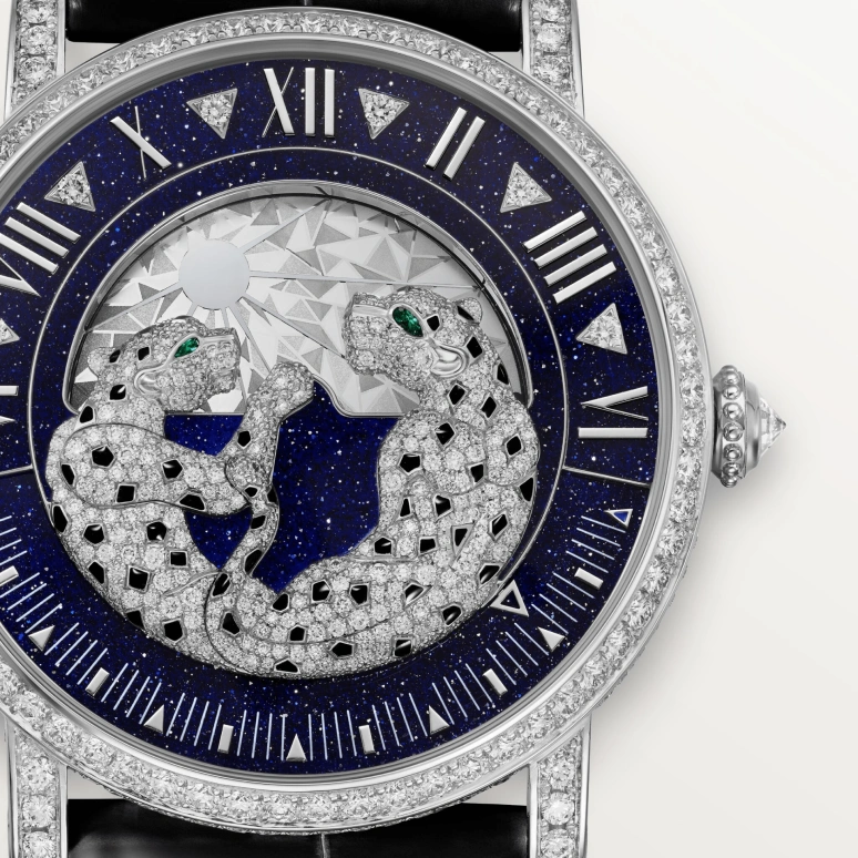 Cartier,Panthère de Cartier 40mm,40mm,White Gold,Blue,Silver,Handwound,Retrograde,Day / Night Indication,HPI01518