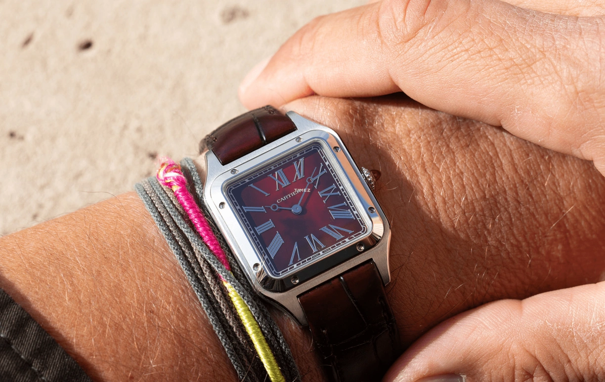 Cartier,Santos de Cartier 31.50x43.50mm,31.50x43.50mm,Platinum,Wine Red,Handwound,Sapphire,Crystal Glass,Square,WGSA0089