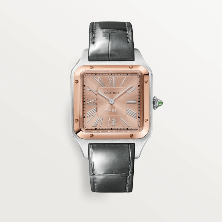 Cartier,Santos de Cartier 43.50x31.40mm,43.50x31.40mm,Stainless Steel,Rose Gold,Rose Gold,Handwound,Sapphire,Crystal Glass,Square,W2SA0027