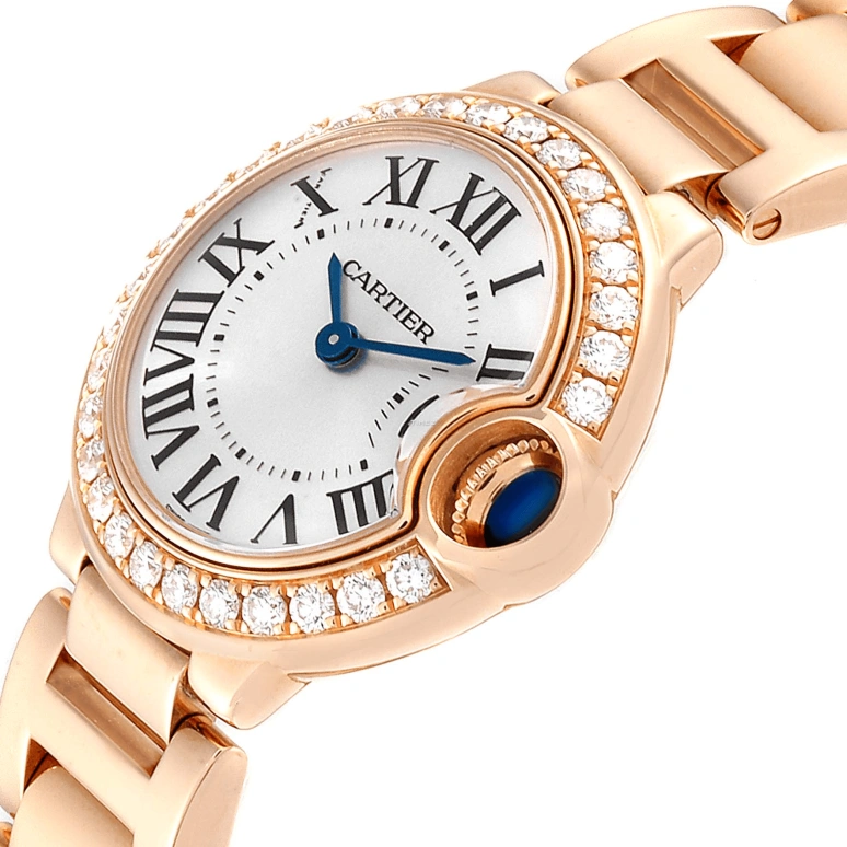 Cartier,Ballon Bleu de Cartier 28.50mm,28.50mm,Rose Gold,Silver,Quartz,In-house Caliber,Sapphire,Crystal Glass,WE9002Z3