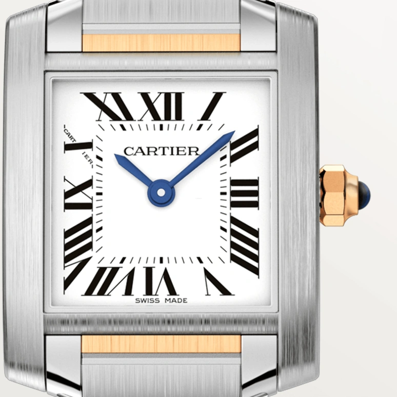 Cartier,Tank 25x20mm,25x20mm,Stainless Steel,Yellow Gold,Silver,Quartz,In-house Caliber,Sapphire,Crystal Glass,W51007Q4