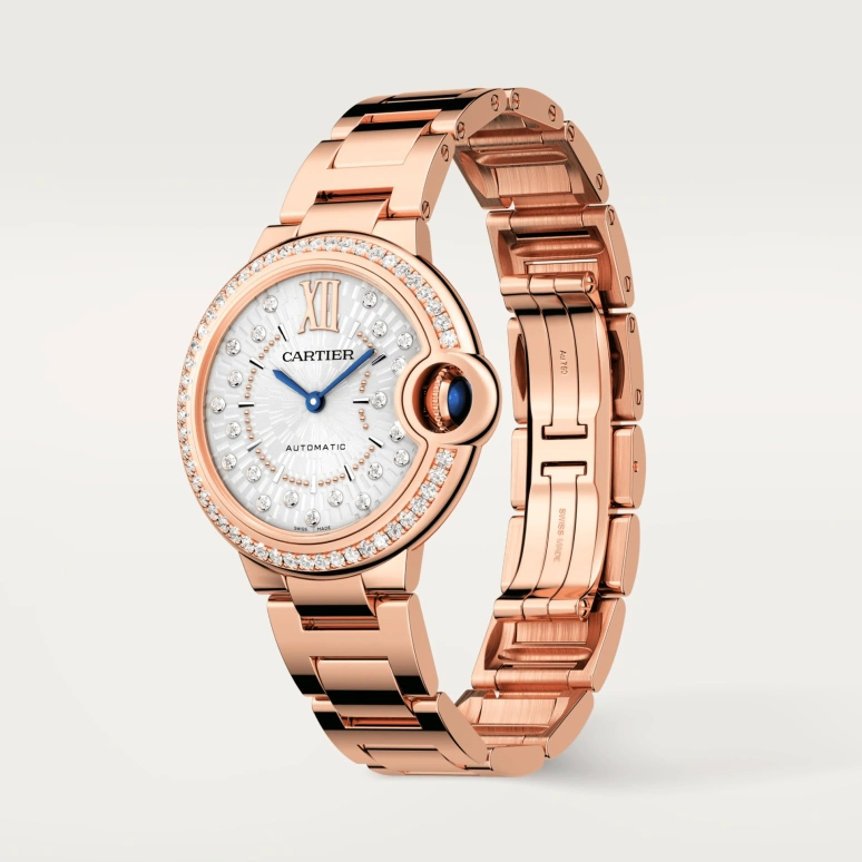 Cartier,Ballon Bleu de Cartier 33mm,33mm,Rose Gold,Silver White,Sapphire,Crystal Glass,Setting,Diamonds,WJBB0082