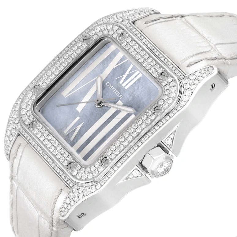 Cartier,Santos de Cartier 33mm,33mm,White Gold,Blue,Automatic,Sapphire,Crystal Glass,Square,WM503251