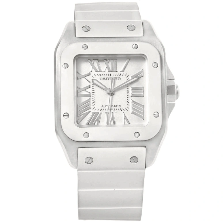 Cartier,Santos de Cartier 44.20x35.60mm,44.20x35.60mm,Stainless Steel,Silver,Automatic,In-house Caliber,Sapphire,Crystal Glass,W20129U2