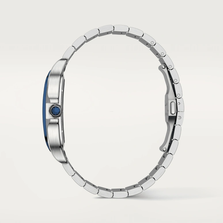 Cartier,Santos de Cartier 39.80mm,39.80mm,Stainless Steel,Silver,Blue,Handwound,Sapphire,Crystal Glass,Square,WHSA0026