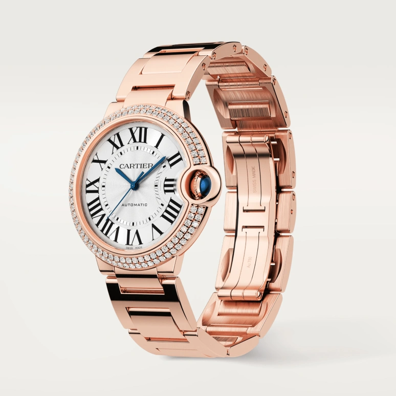 Cartier,Ballon Bleu de Cartier 36mm,36mm,Rose Gold,Silver,Automatic,Sapphire,Crystal Glass,Round,WJBB0067