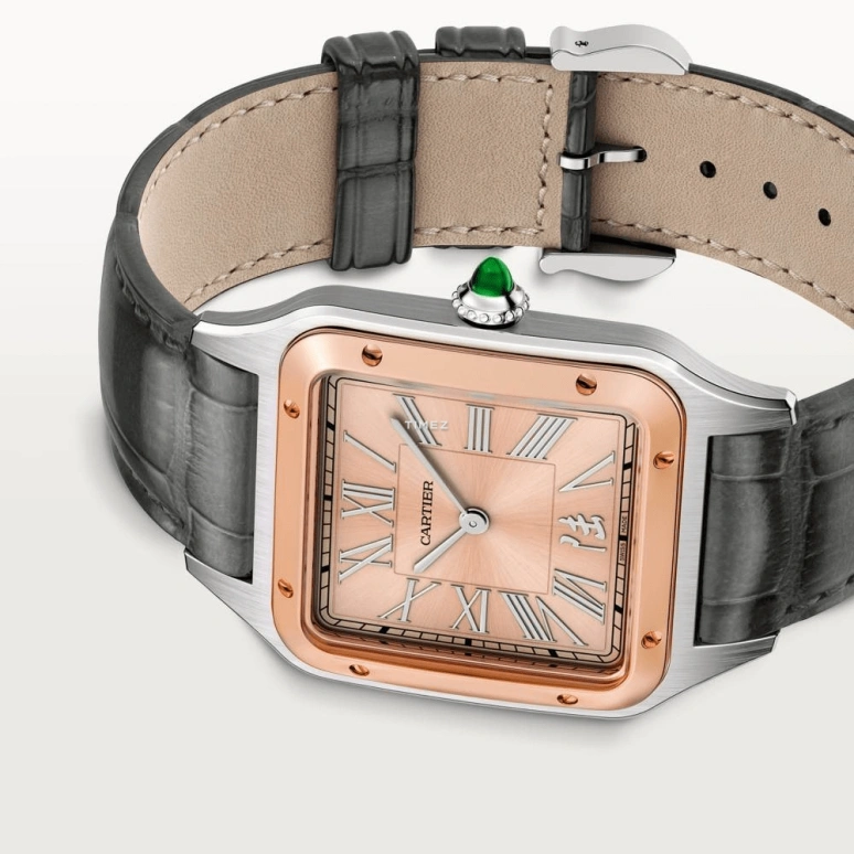 Cartier,Santos de Cartier 43.50x31.40mm,43.50x31.40mm,Stainless Steel,Rose Gold,Rose Gold,Handwound,Sapphire,Crystal Glass,Square,W2SA0027