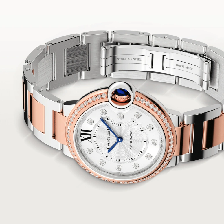 Cartier,Ballon Bleu de Cartier 36mm,36mm,Stainless Steel,Rose Gold,Silver,Automatic,Sapphire,Crystal Glass,Round,W3BB0024