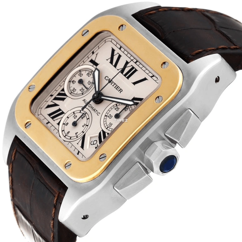 Cartier,Santos de Cartier 44.20x35.60mm,44.20x35.60mm,Stainless Steel,Yellow Gold,Silver,Automatic,Chronograph,Day,W20091X7