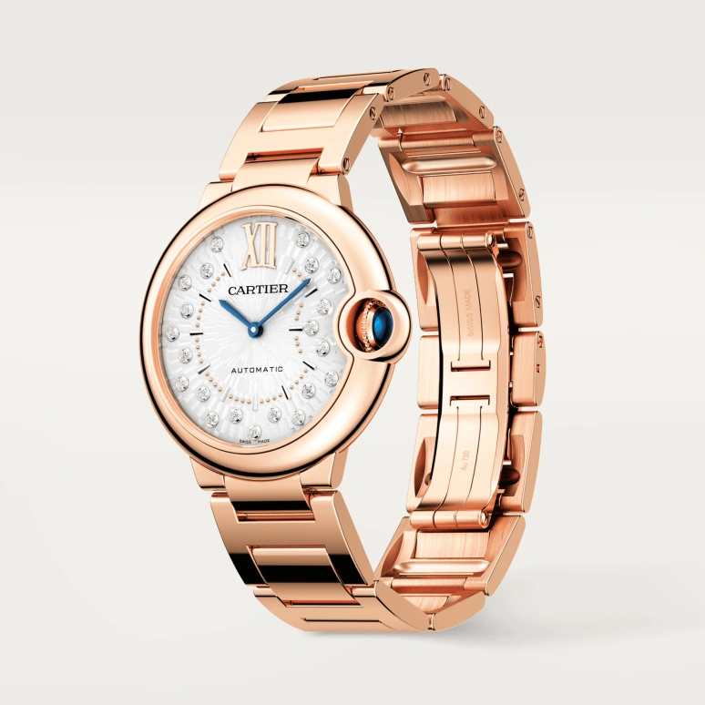 Cartier,Ballon Bleu de Cartier 36mm,36mm,Rose Gold,Silver,Automatic,Sapphire,Crystal Glass,Round,WGBB0055