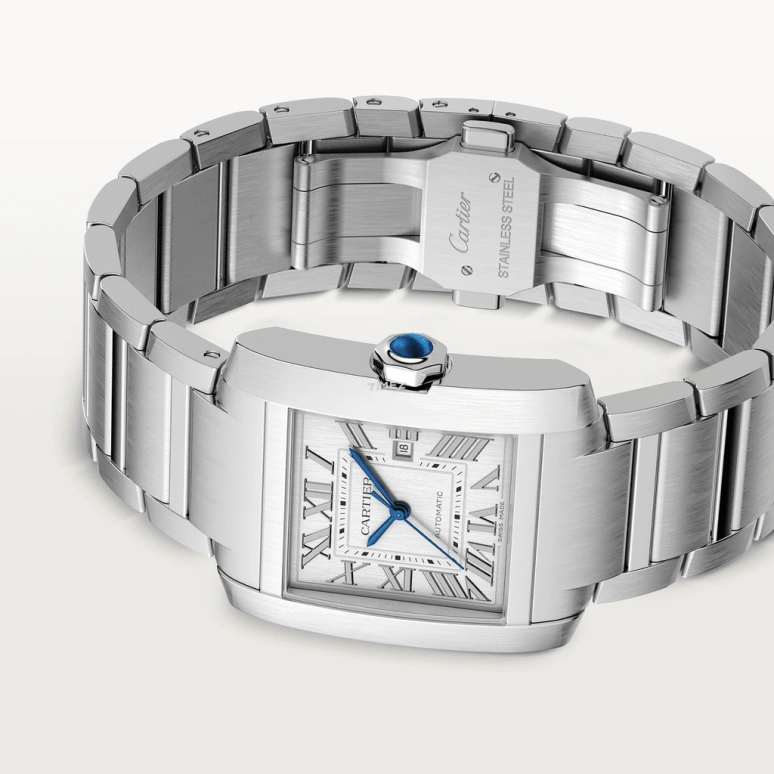 Cartier,Tank 36.70x30.50mm,36.70x30.50mm,Stainless Steel,Silver White,Automatic,Day,Sapphire,Crystal Glass,WSTA0067