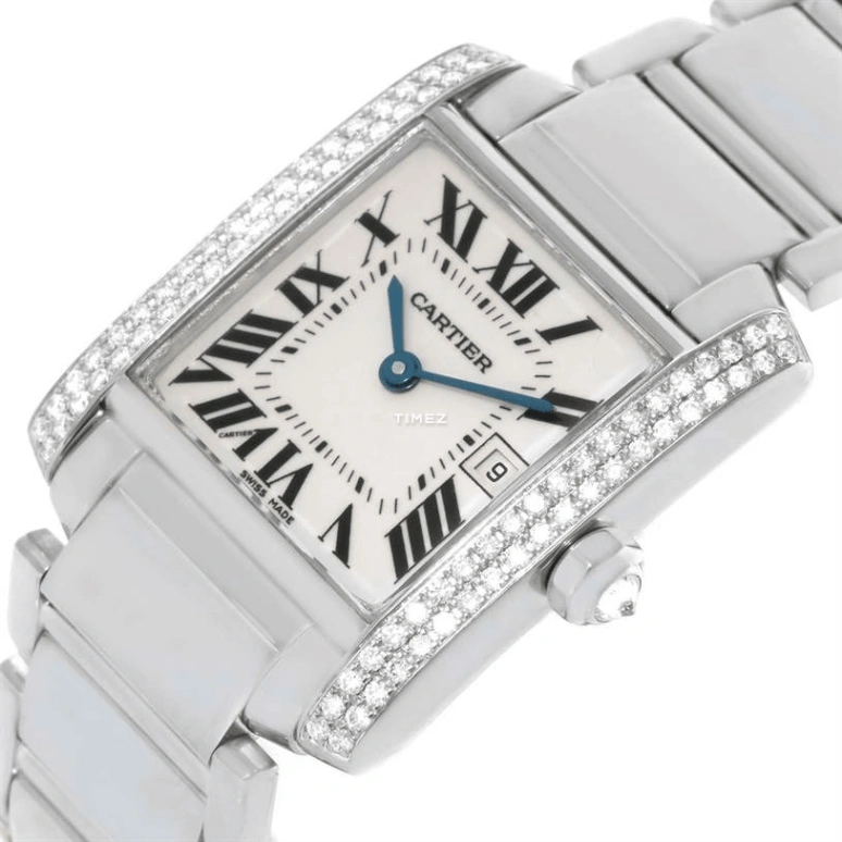 Cartier,Tank 25x30mm,25x30mm,White Gold,Silver,Quartz,Day,Sapphire,Crystal Glass,WE1018S3