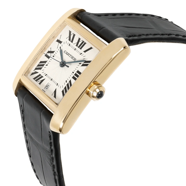 Cartier,Tank 28x32mm,28x32mm,Yellow Gold,Silver,Automatic,Day,Sapphire,Crystal Glass,W5000156