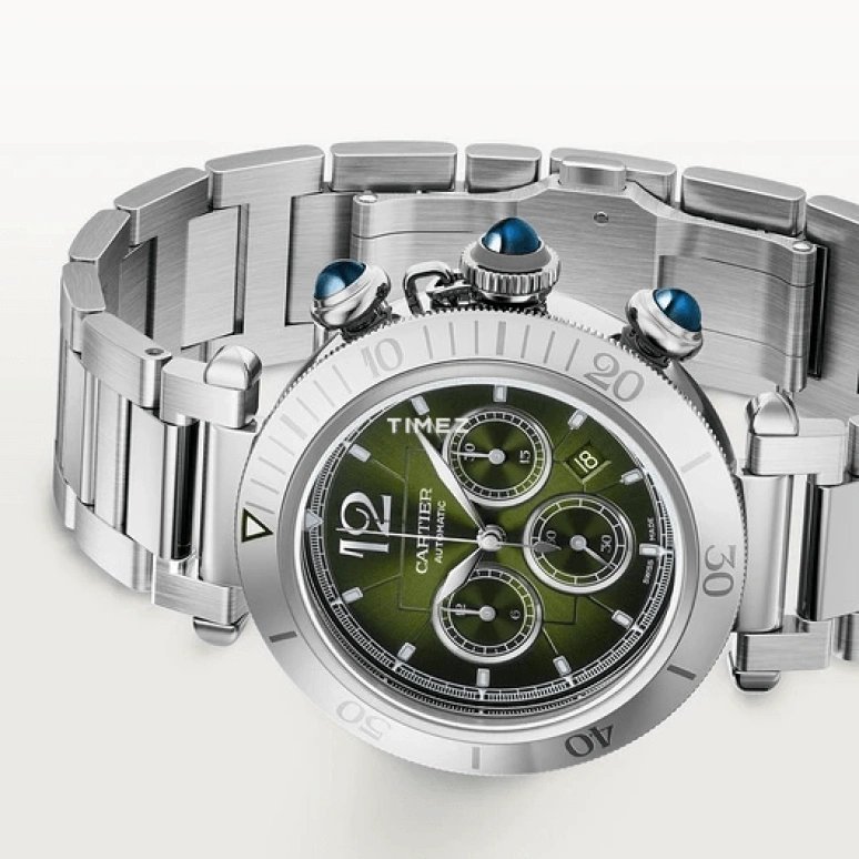 Cartier,Pasha de Cartier 41mm,41mm,Stainless Steel,Olive Green,Automatic,Chronograph,Day,WSPA0046