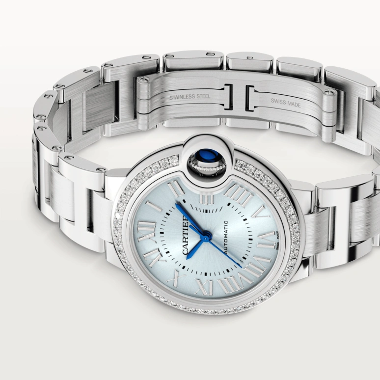 Cartier,Ballon Bleu de Cartier 33mm,33mm,Stainless Steel,Ice Blue,Automatic,Sapphire,Crystal Glass,Round,W4BB0028
